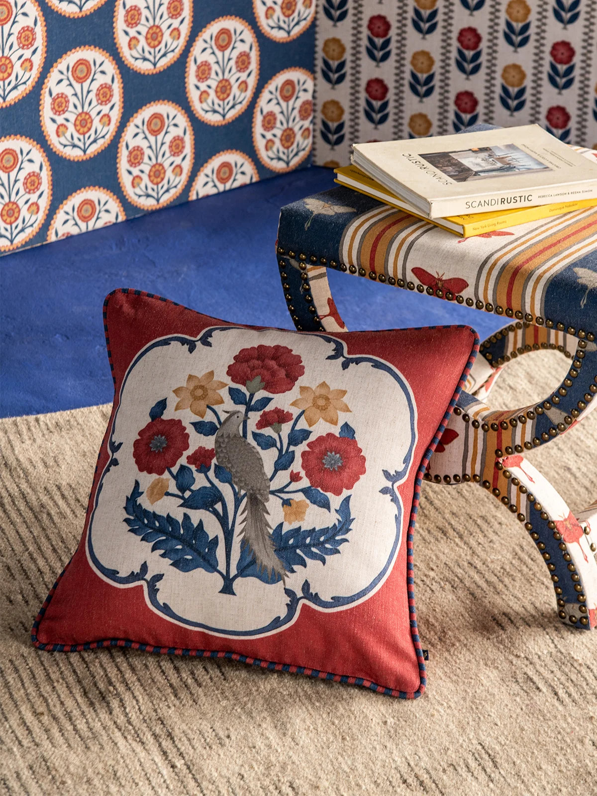 Willow Bird Cushion Cover - Crimson
