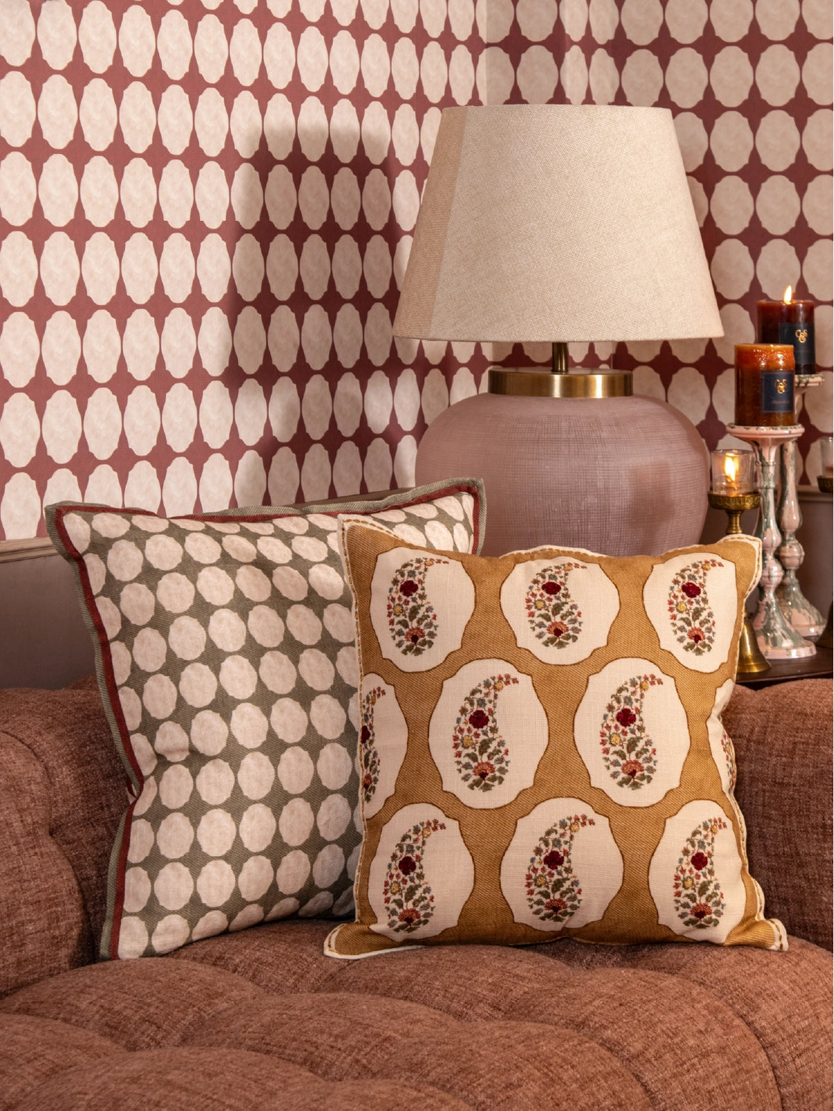 Medina Stone Cushion Cover (Merlot-Moss)