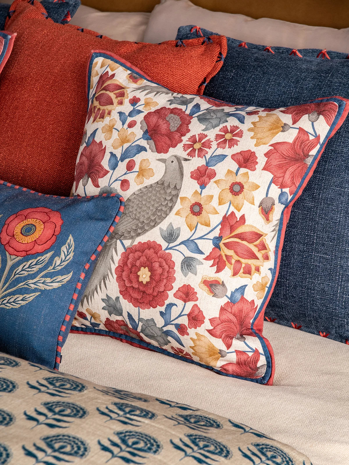 The Song of Spring Cushion Cover - Crimson