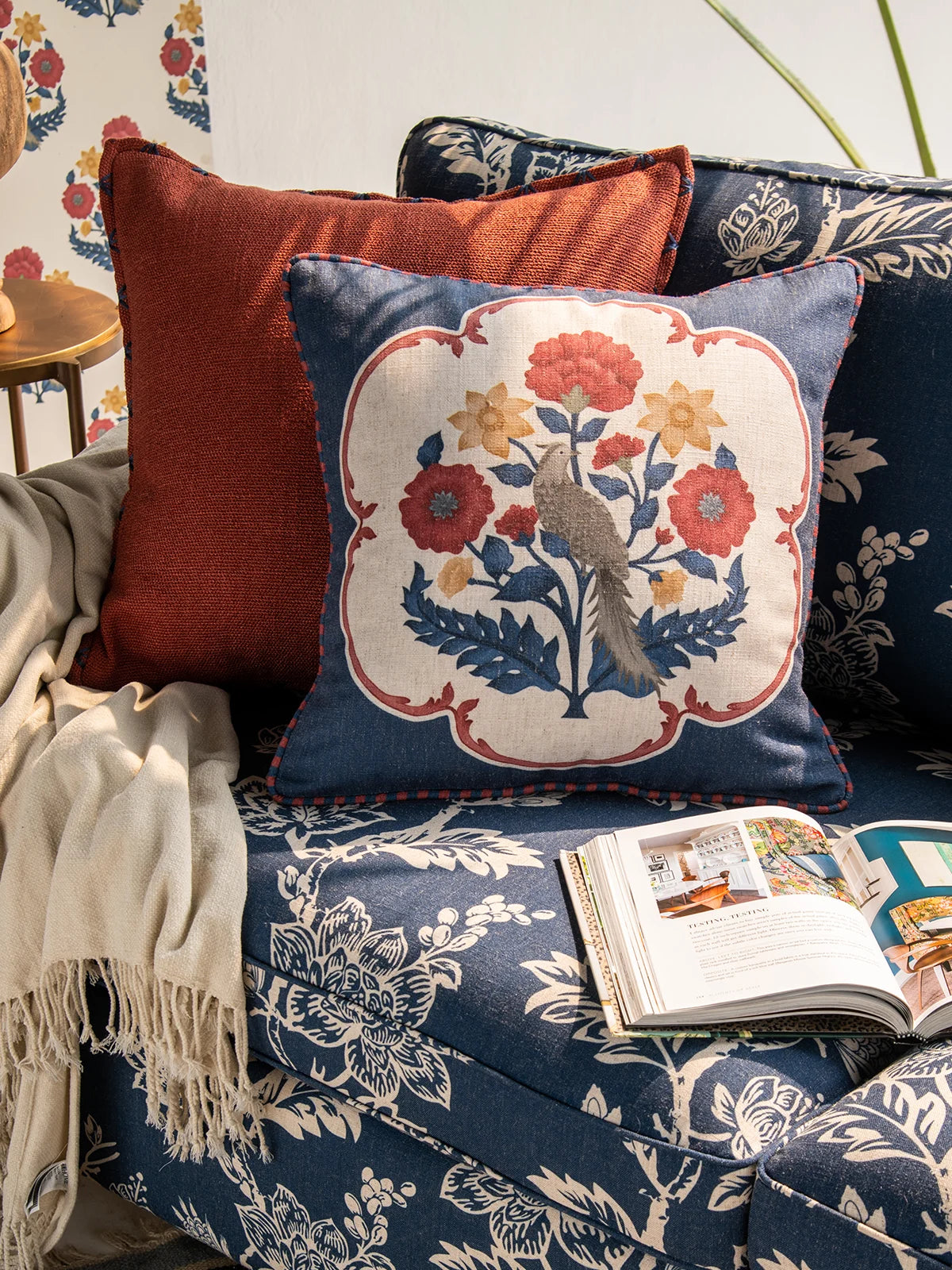 Willow Bird Cushion Cover (Marine)
