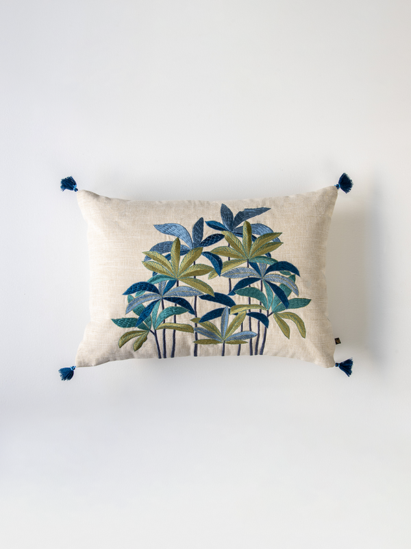 Palm Bloom Cushion Cover (Sapphire)