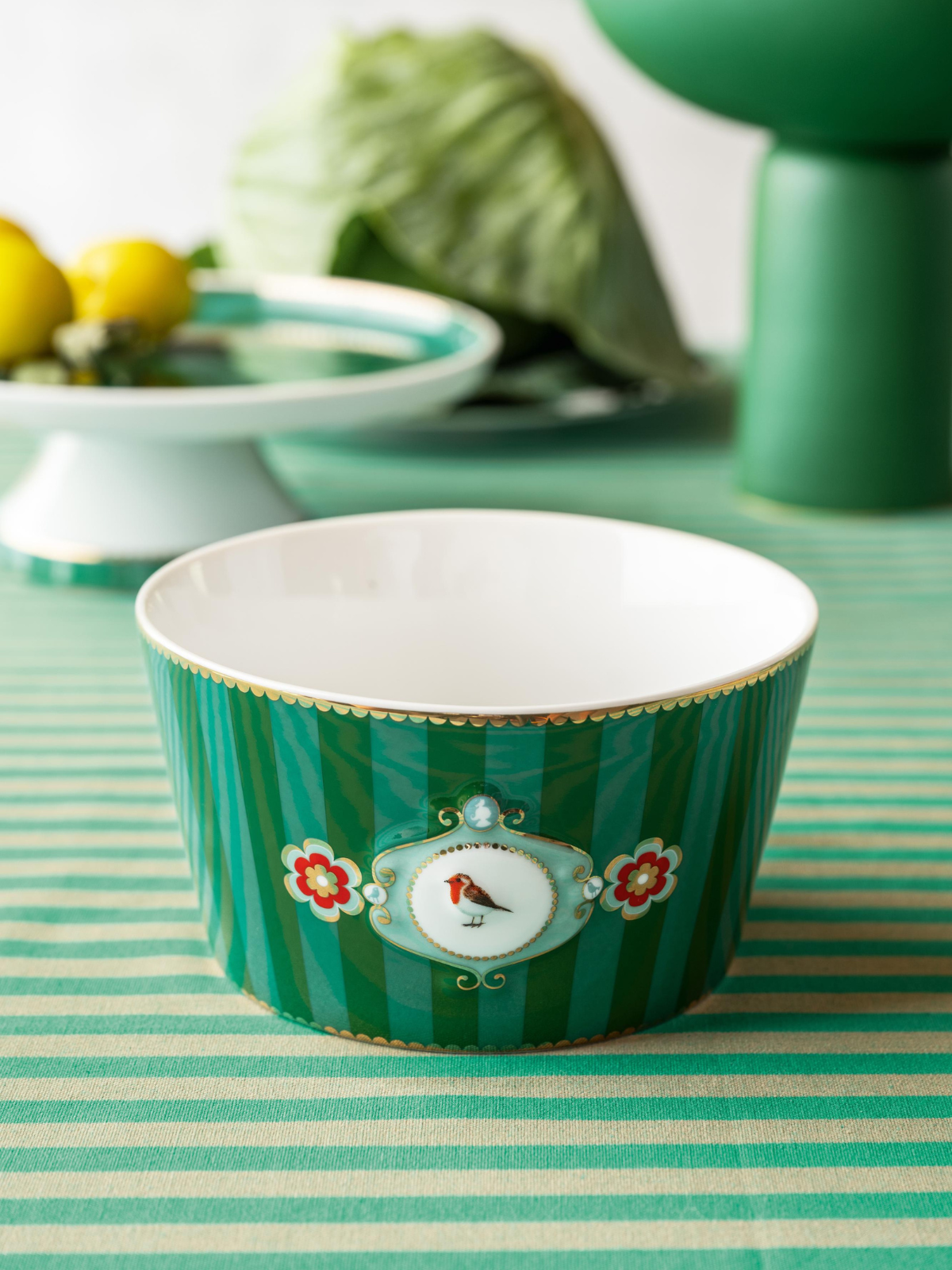 Love Birds Medallion Striped Bowl - Green