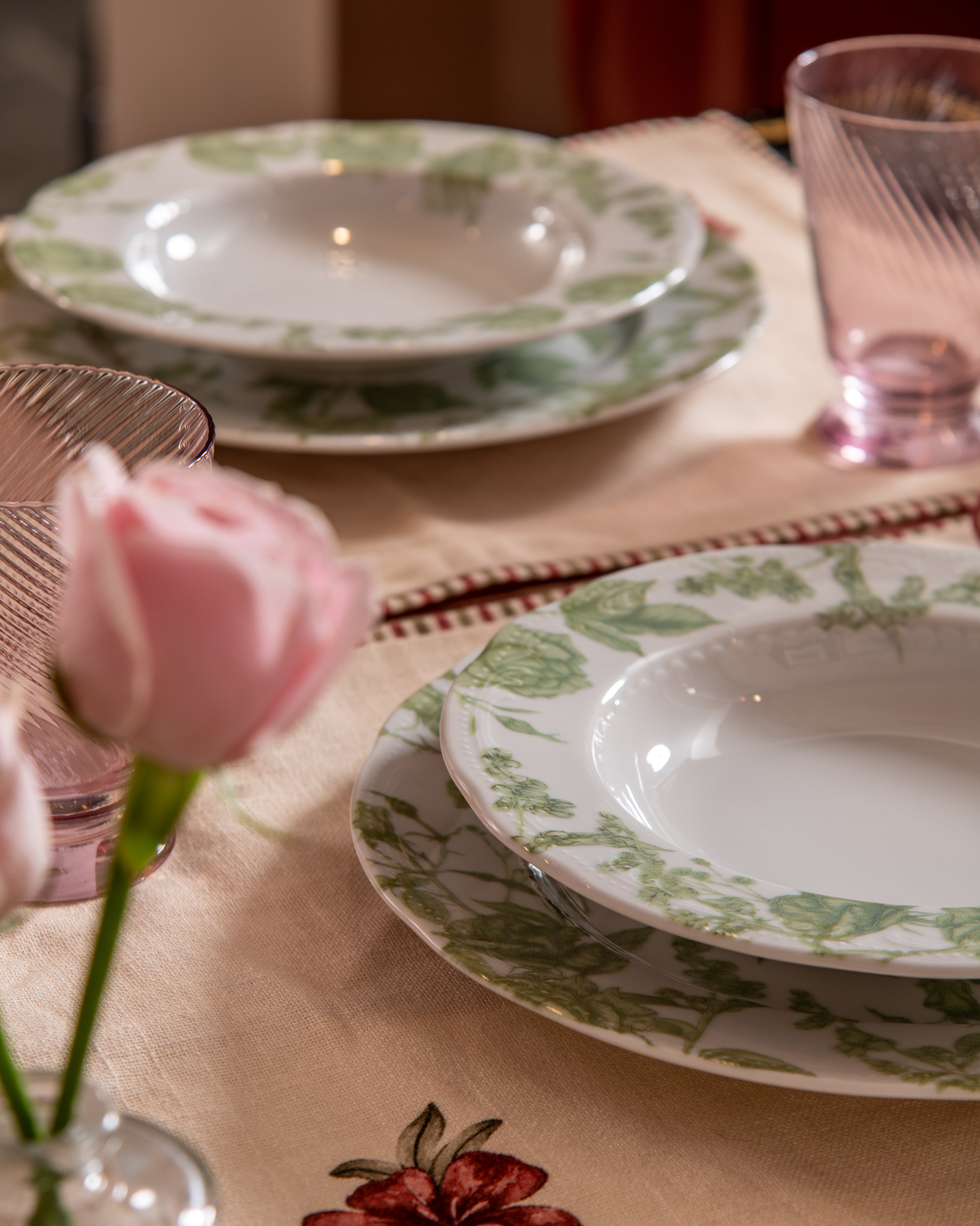 Green Roses Soup Bowl - Set of 2