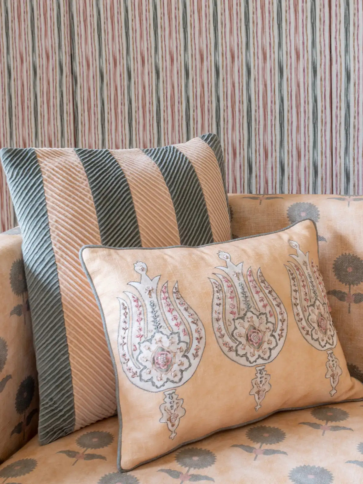 Striped Chevron Velvet Cushion Cover (Naples)