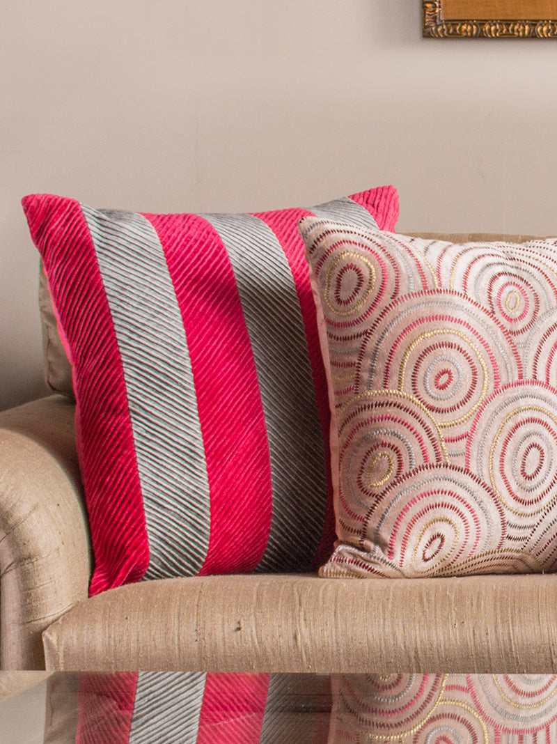 Striped Chevron Velvet Cushion Cover (Berry