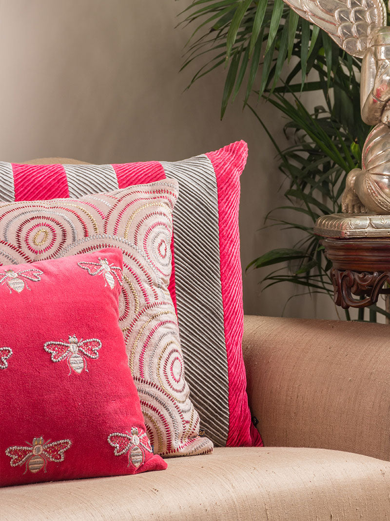 Striped Chevron Velvet Cushion Cover (Berry )