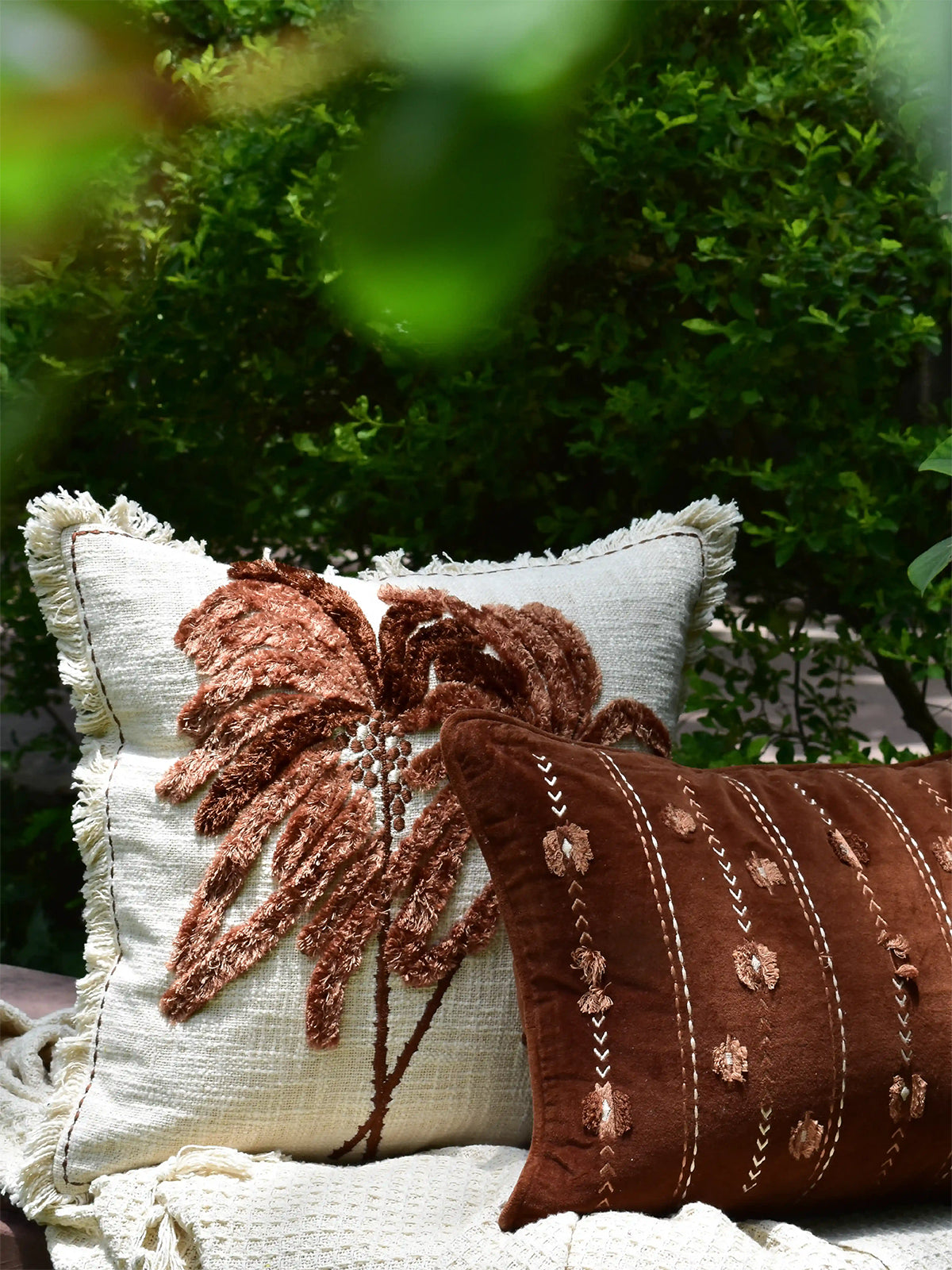 Palm Whispers Cushion Cover (Mocha)