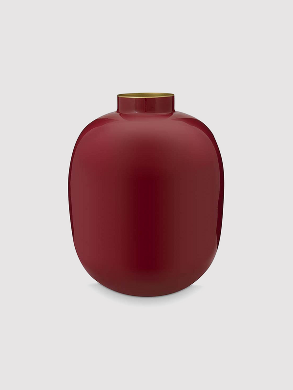 Oval Metal Vase-Dark Red-M