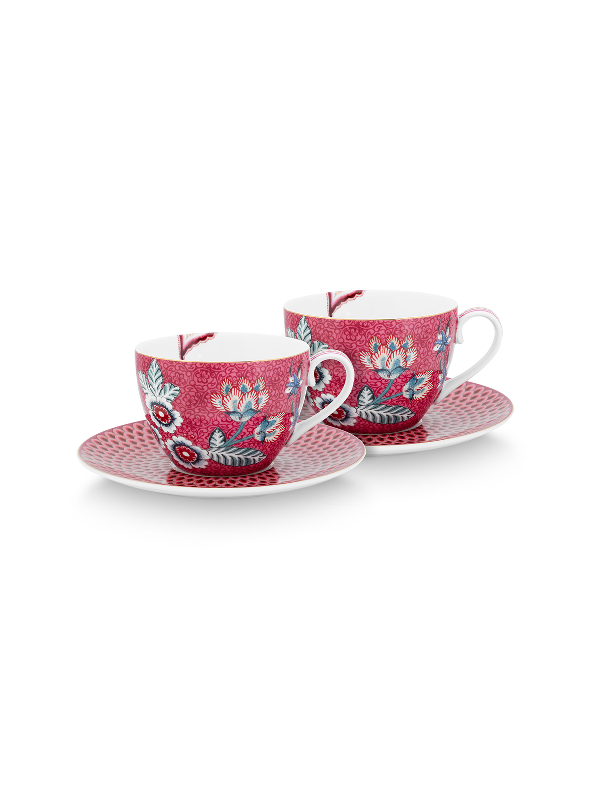 Flower Festival Dark Pink Cups & Saucers (Set of 2)