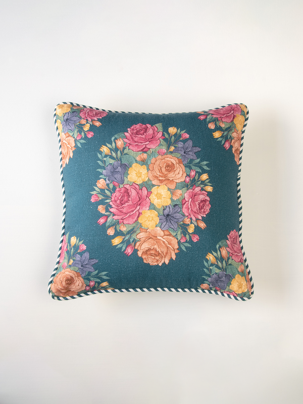 Rose Garden Cushion Cover (Blue)
