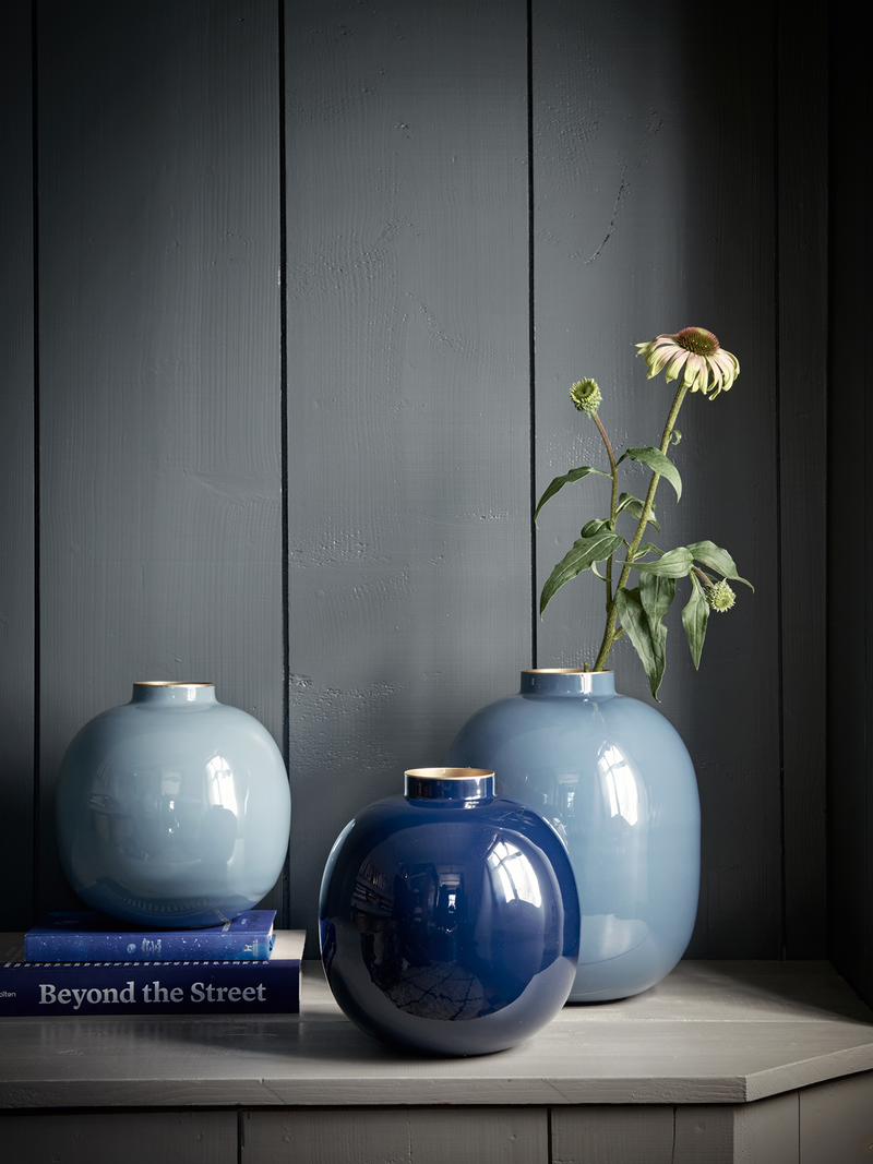 Round Metal Vase-Blue-S
