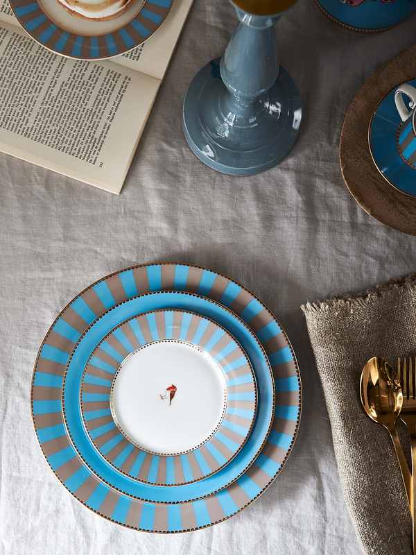 Love Birds Blue Striped Dinner Plate  (Set of 4)