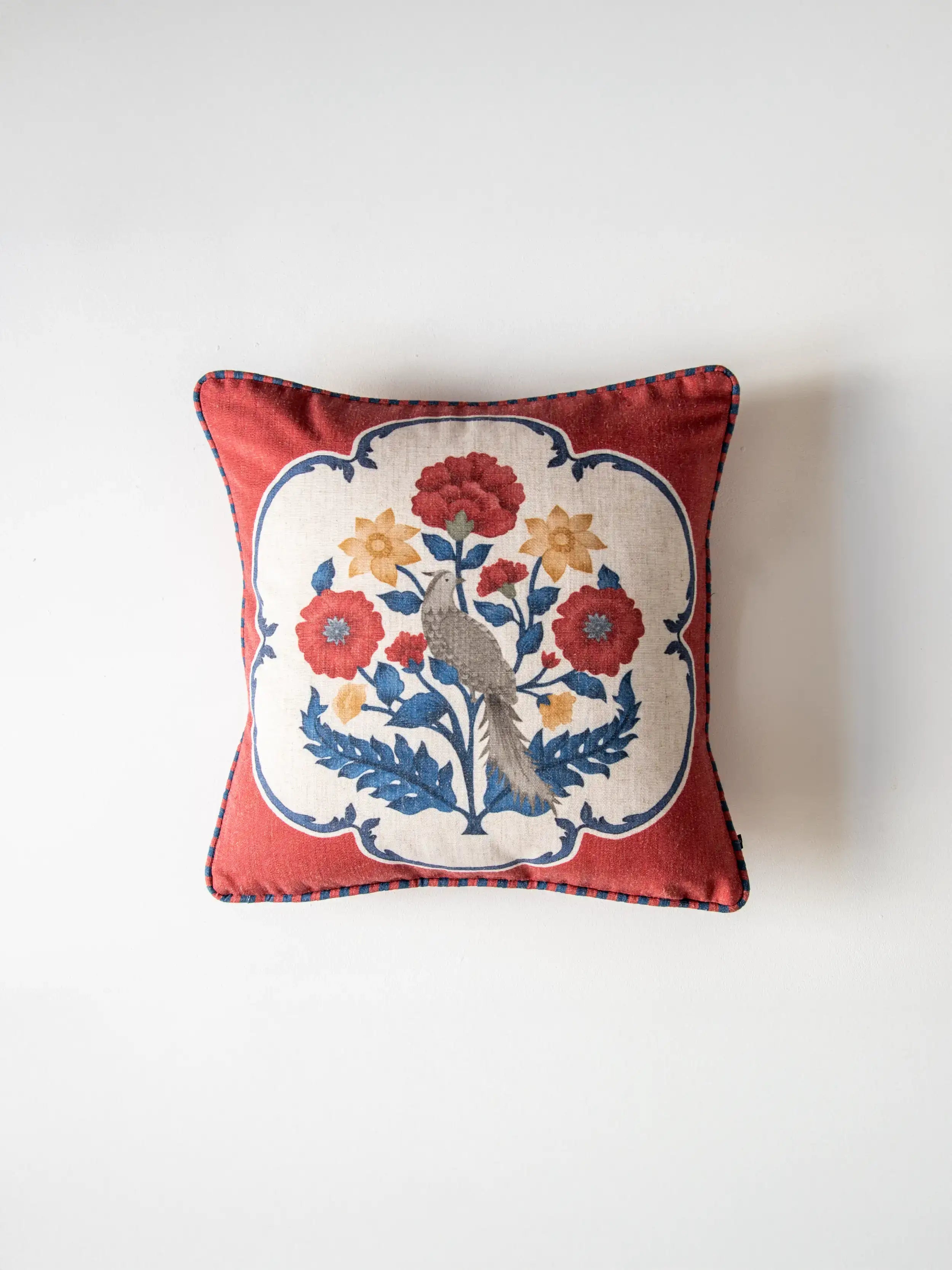 Willow Bird Cushion Cover - Crimson