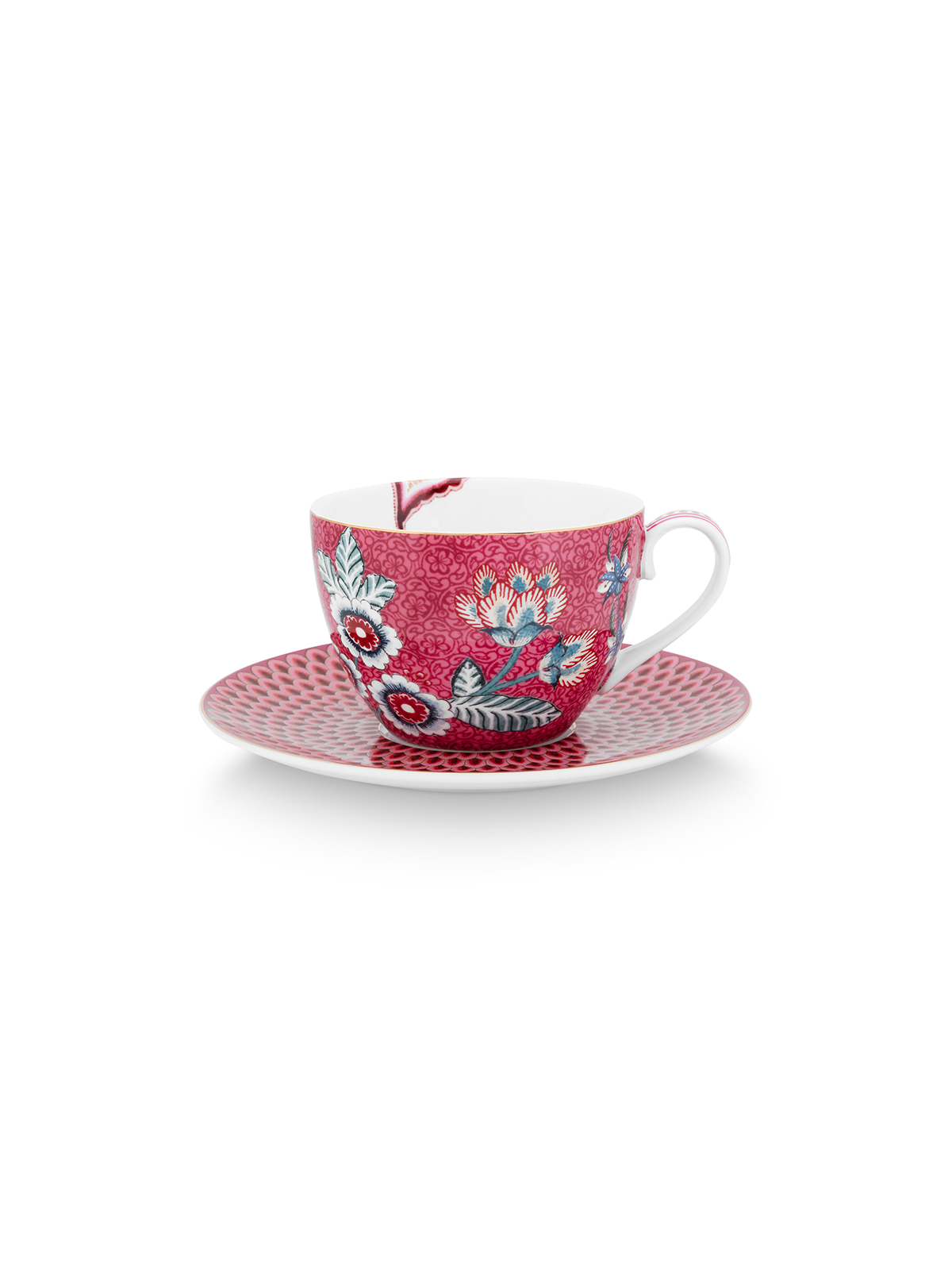 Flower Festival Dark Pink Cups & Saucers (Set of 2)