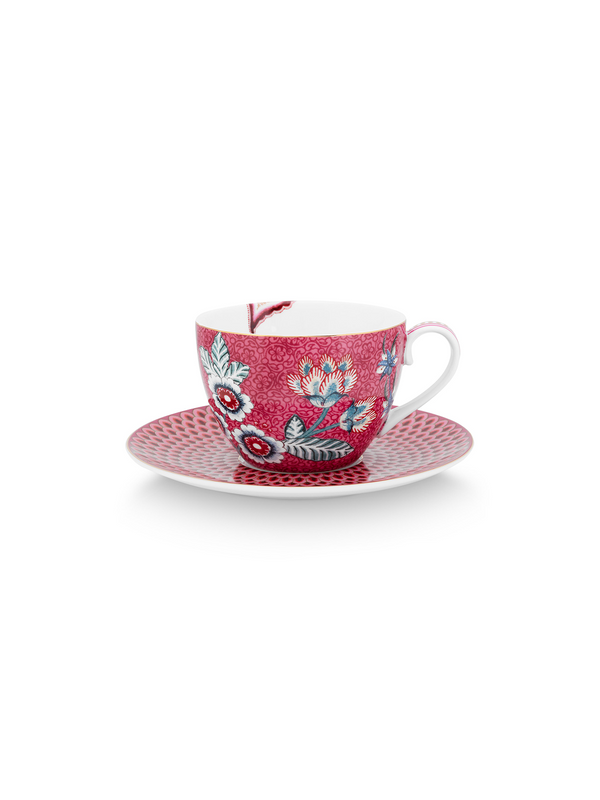 Flower Festival Dark Pink Cups & Saucers (Set of 2)