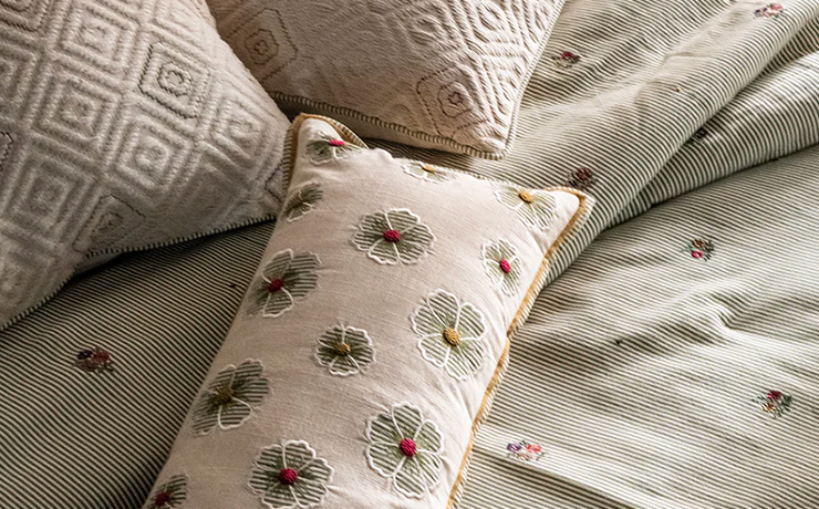Fronds Chainstitch Embroidered Cushion Cover