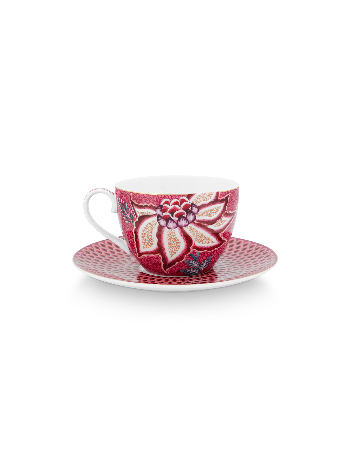 Flower Festival Dark Pink Cups & Saucers (Set of 2)