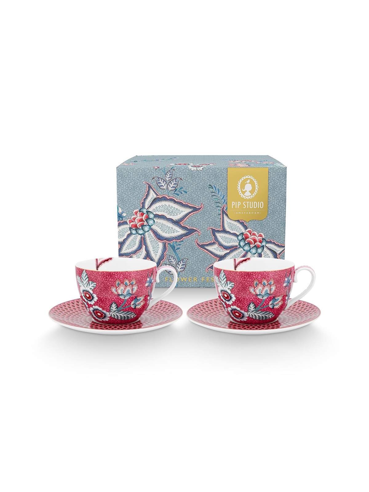 Flower Festival Dark Pink Cups & Saucers (Set of 2)