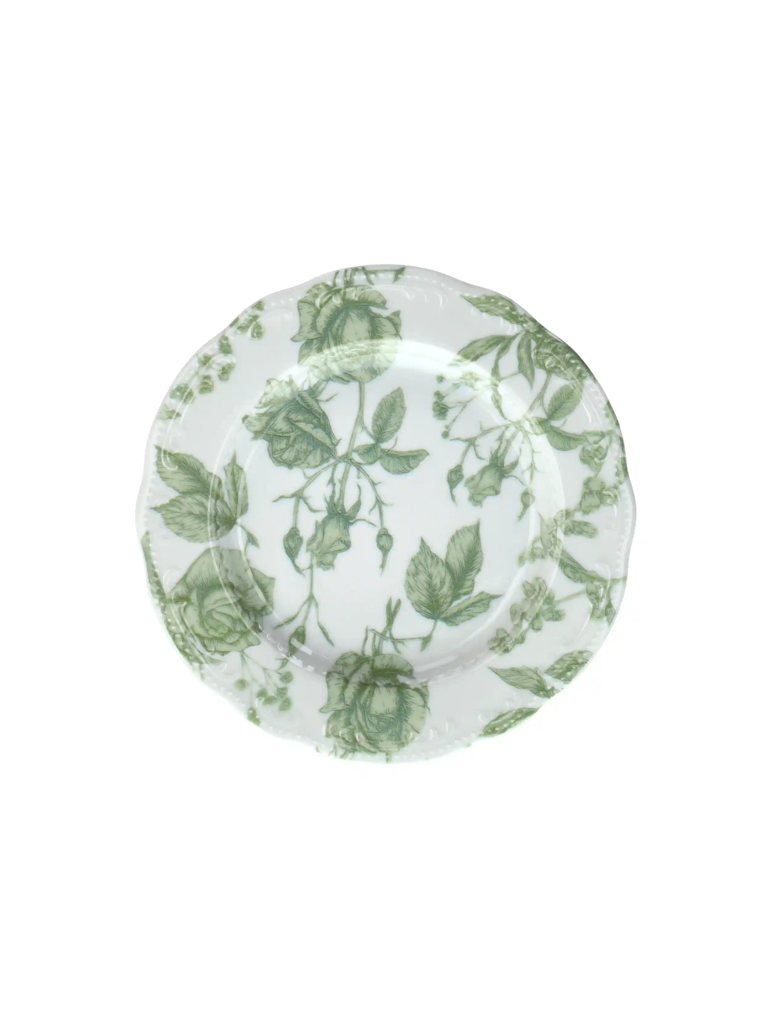 GREEN ROSES DESSERT PLATE SET OF 2