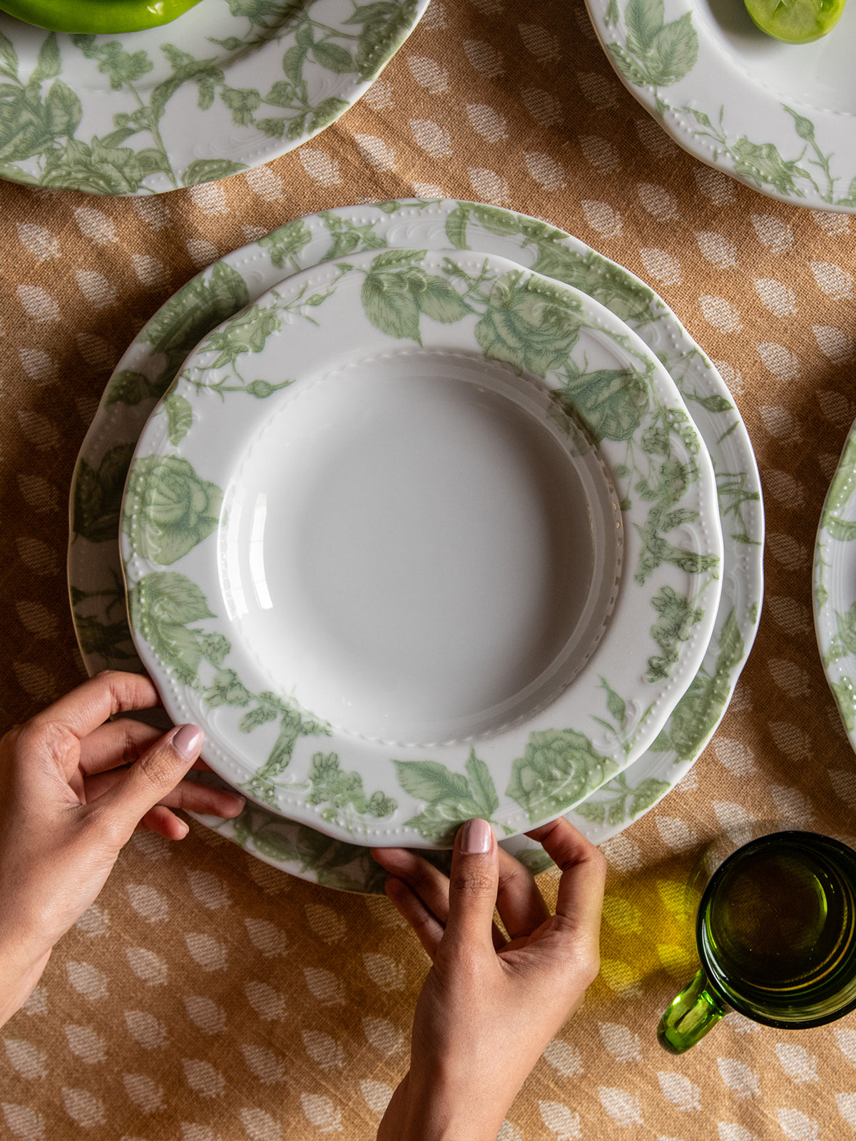 Green Roses Soup Bowl - Set of 2