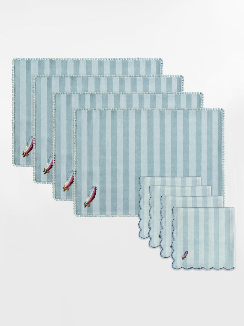 Plume (Blue) Placemats and Napkins (Set of 4)