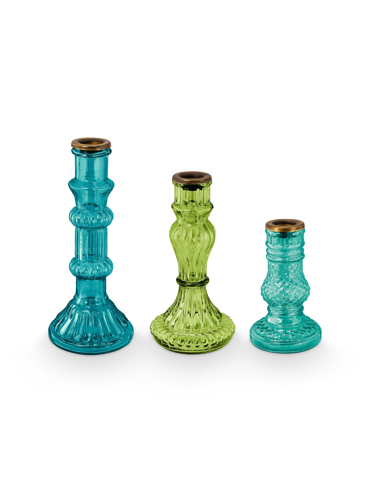 Glass Candle Holder(Set of 3)-Blue, Green