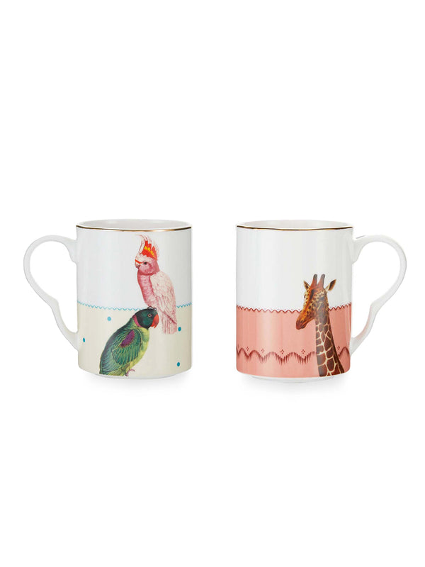 YE Giraffe and Parrots Mugs-Large- (Set of 2)