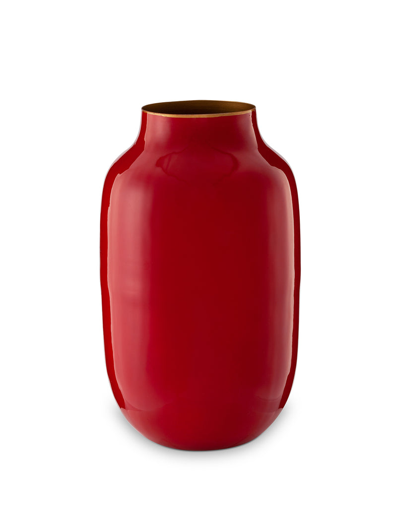 Oval Metal Vase-Red