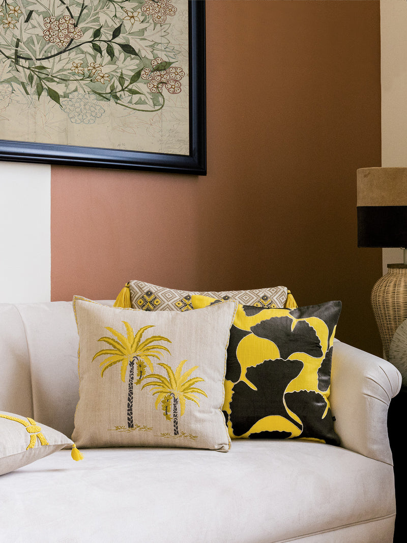 Palm Trail Cushion Cover (Yellow)