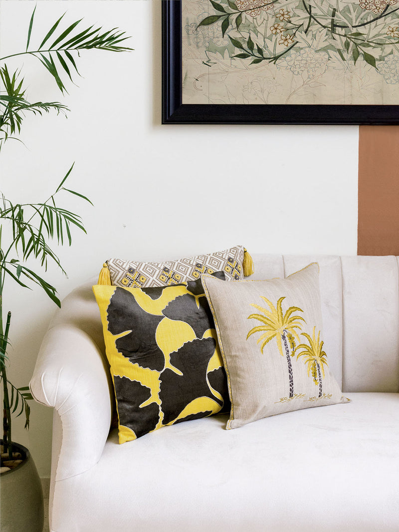 Palm Trail Cushion Cover (Yellow)