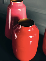 Oval Metal Vase-Red