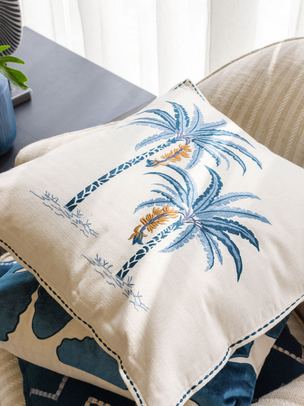 Palm Trail Cushion Cover (Blue)