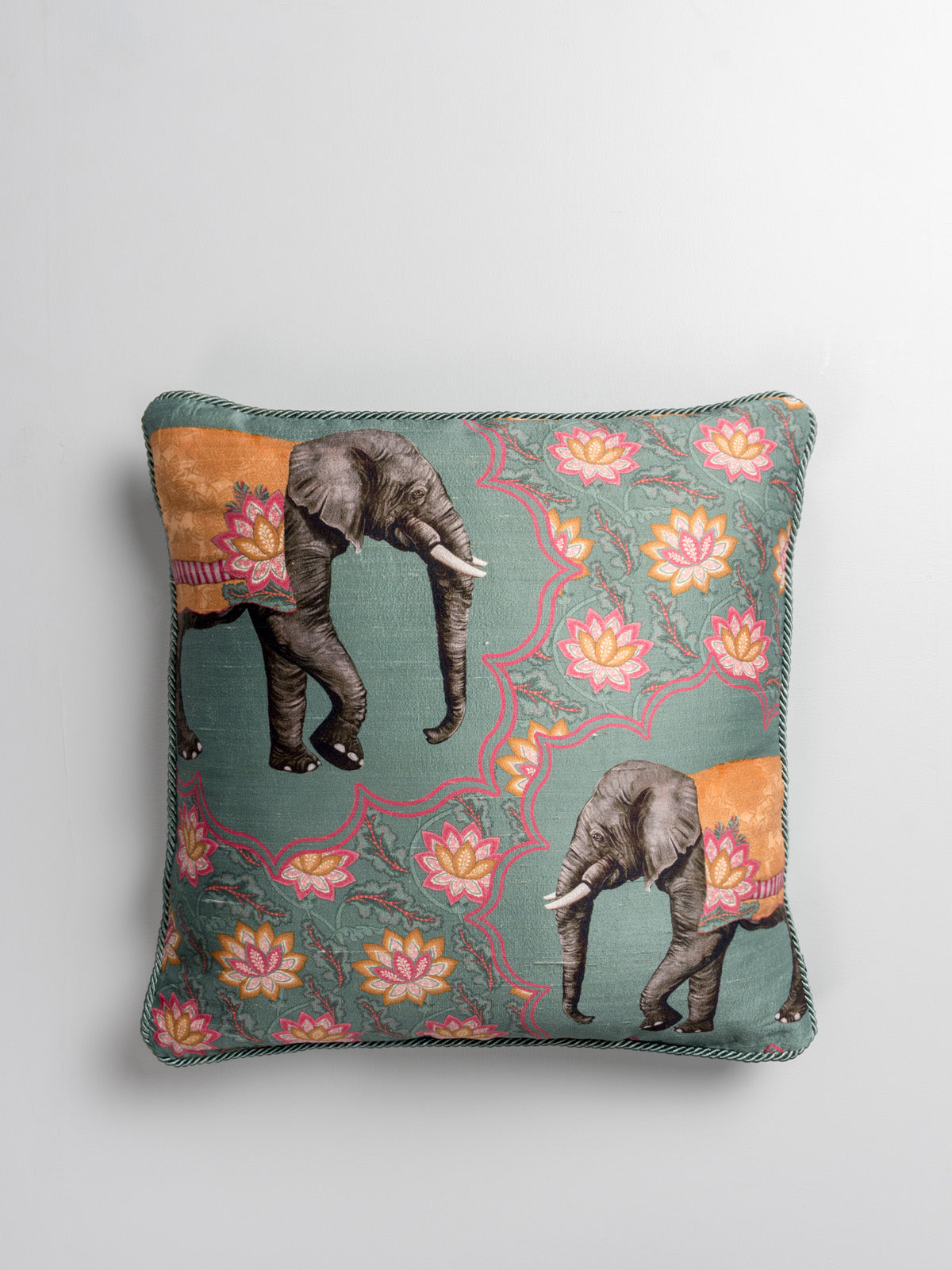 Haathi Jaal Cushion Cover (Green)