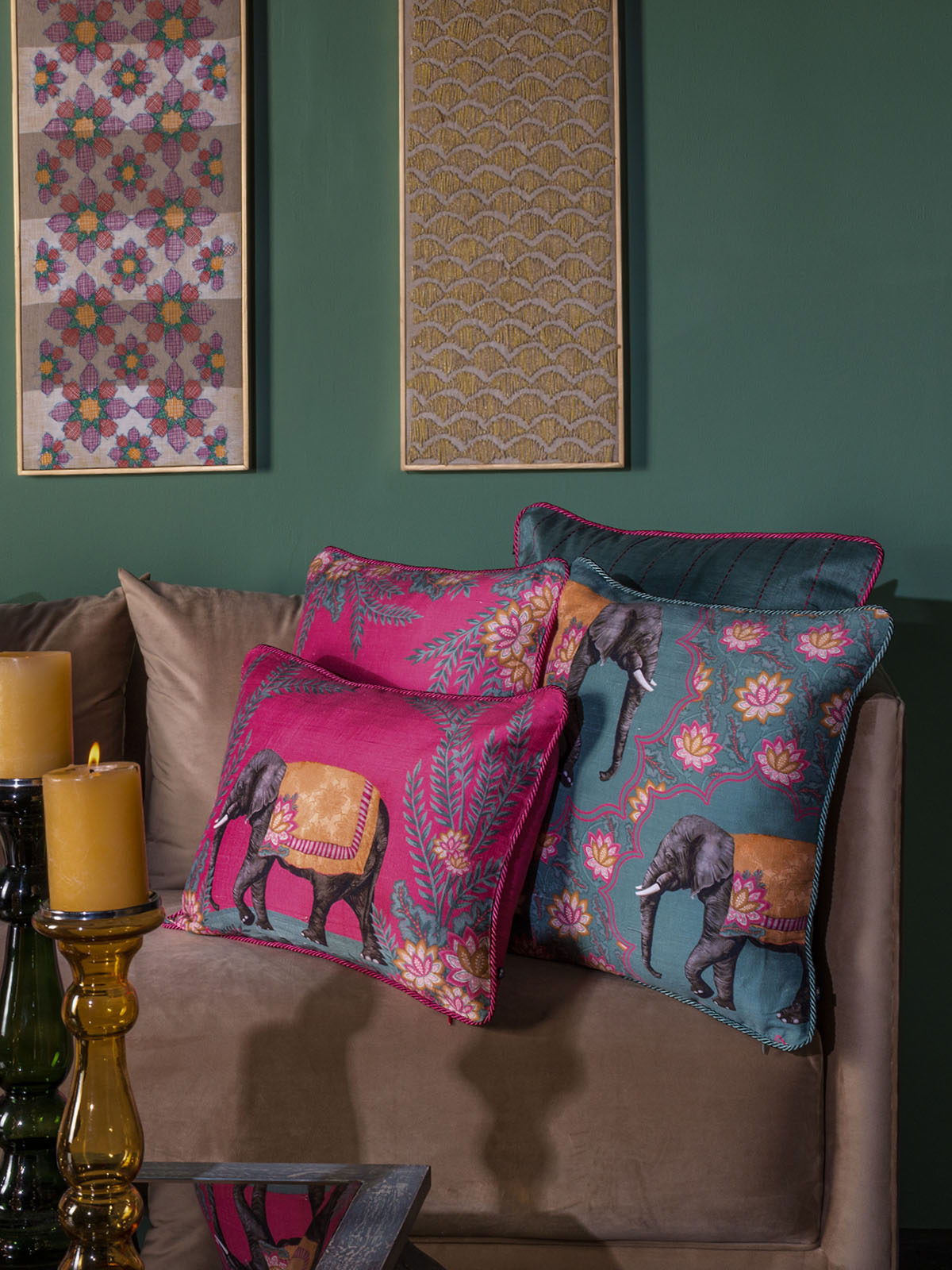 Haathi Jaal Cushion Cover (Green)