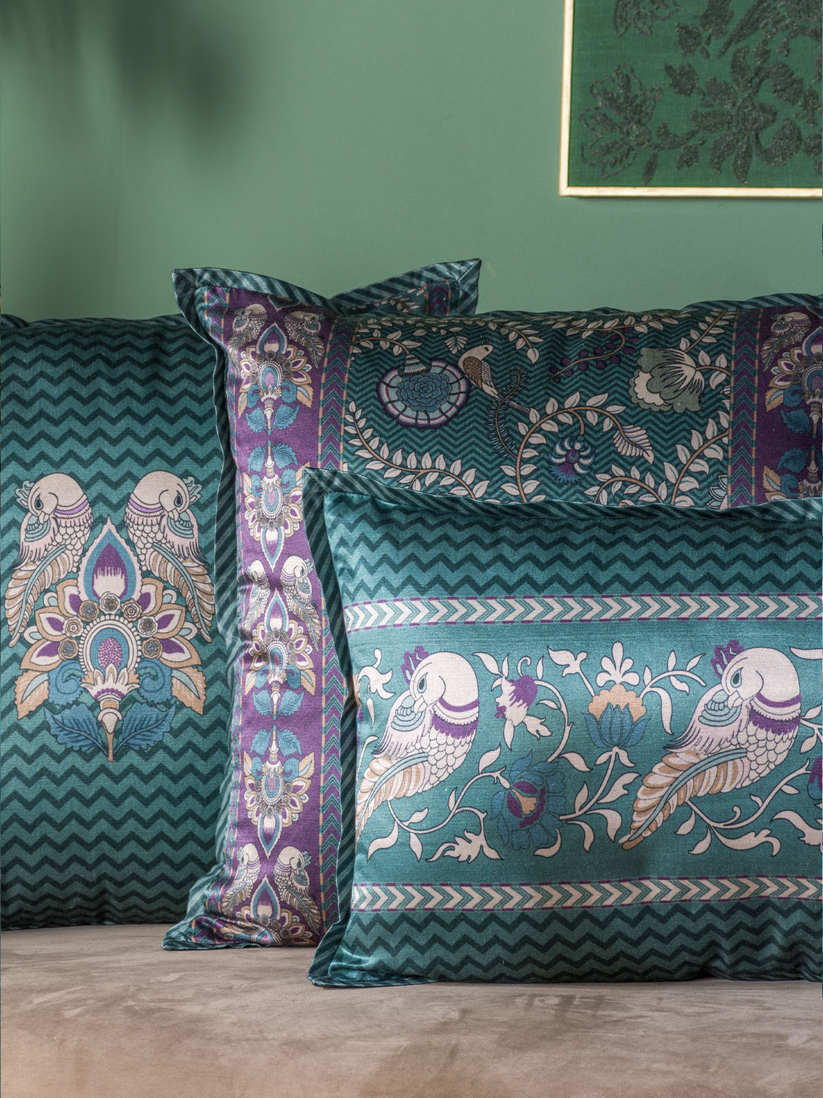 Kalamkari Cushion Cover (Green)