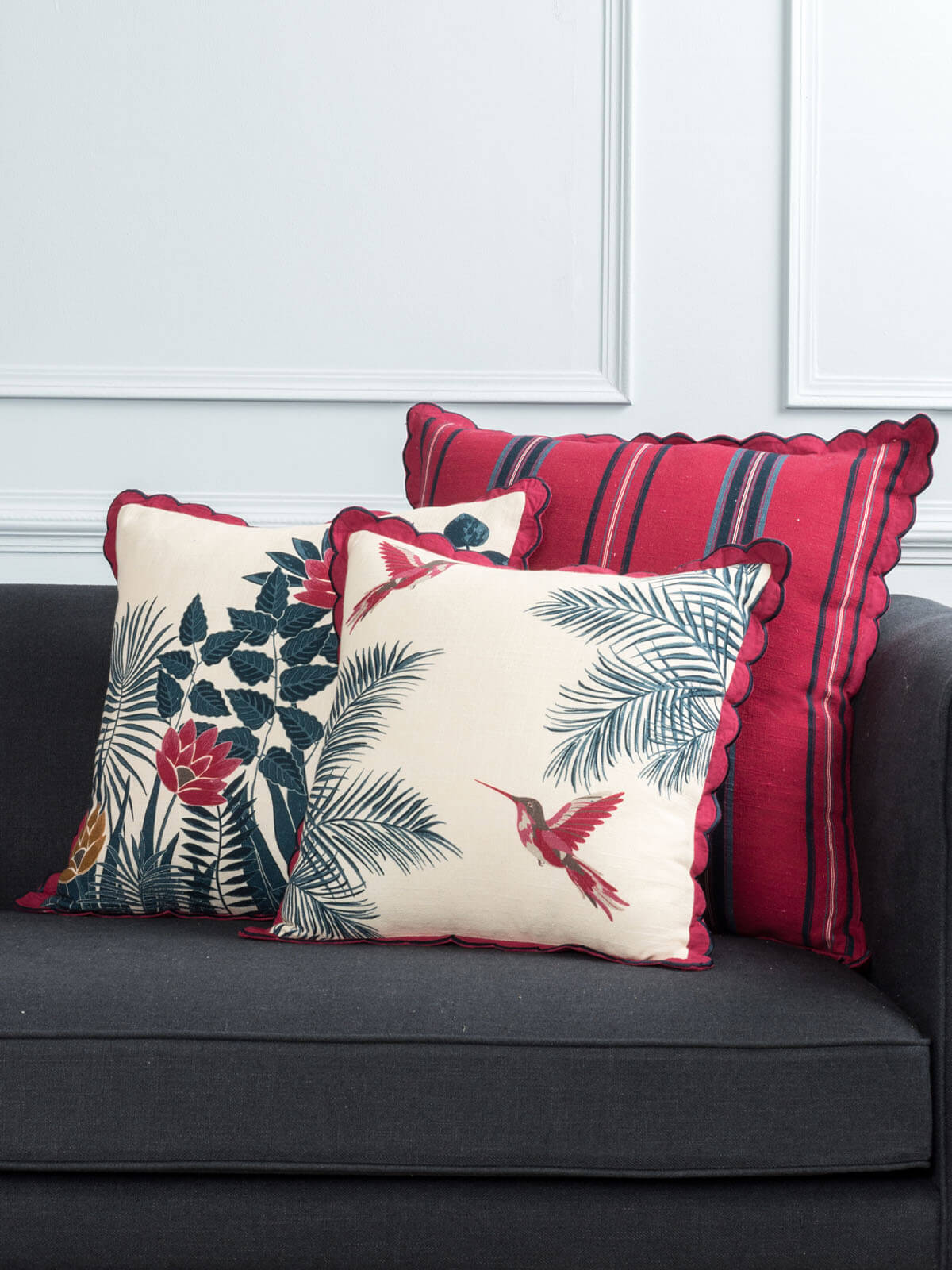 Lotus Stripes Cushion Cover (Cherry)