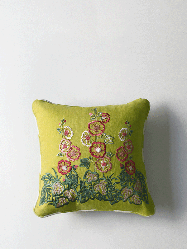 Wild Hollyhocks Cushion Cover (Lime)