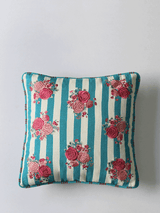 Striped Roses Cushion Cover (Turquoise)