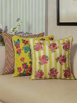Striped Roses Cushion Cover (Lime)