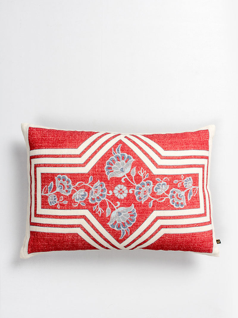 Marigold Lattice Lumbar Cushion Cover (Red)