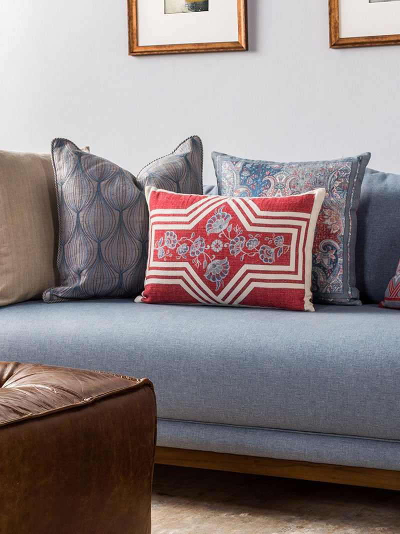 Marigold Lattice Lumbar Cushion Cover (Red)