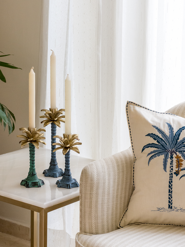 Coconut Palm Candle Holder- Blue  (S,L)